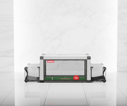 Subsoccer S7 durable subbuteo-style soccer game bench with goals and red ball on green field