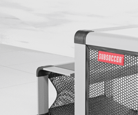Close-up of durable Subsoccer S7 indoor-outdoor game bench with mesh net and branded label