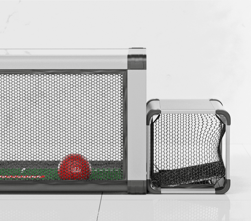 Subsoccer S7 bench game with red ball and durable net structure on white background