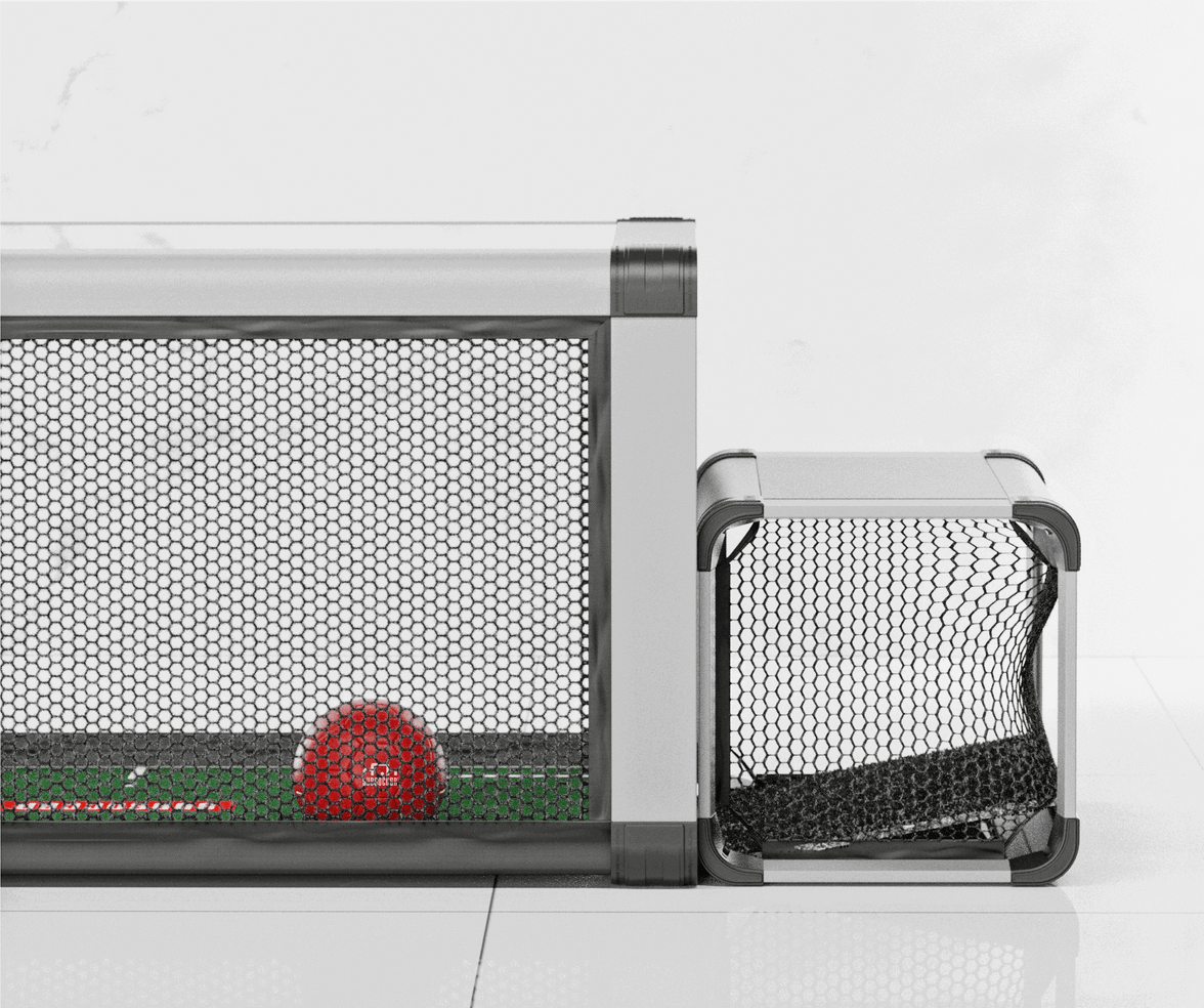 Subsoccer S7 bench game with red ball and durable net structure on white background