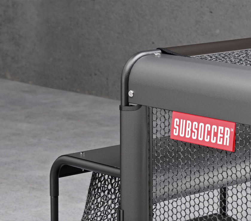 Portable and lightweight Subsoccer S3 bench soccer game with net tabletop, easy to assemble and store.